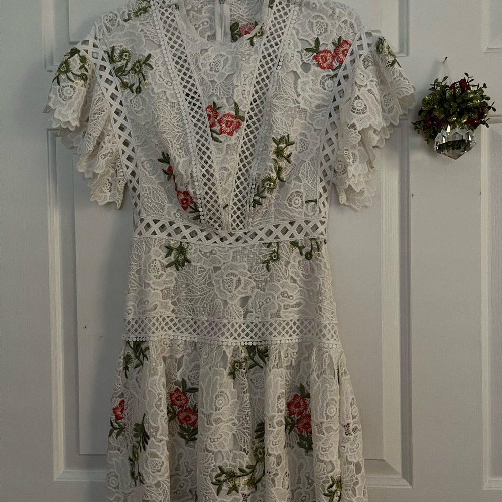 Saylor White Lace Dress with Ruffle Sleeves